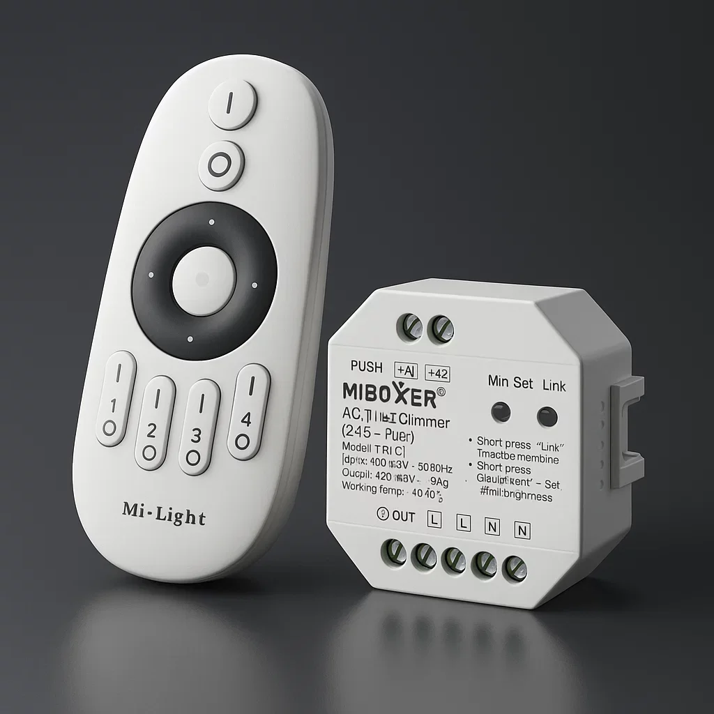 230V LED-Dimmer Triac-Dimmer & 4-Zonen Handfernbedienung - SET | für einfarbige 230V-LED-Streifen | 2.4GHz MiBoxer