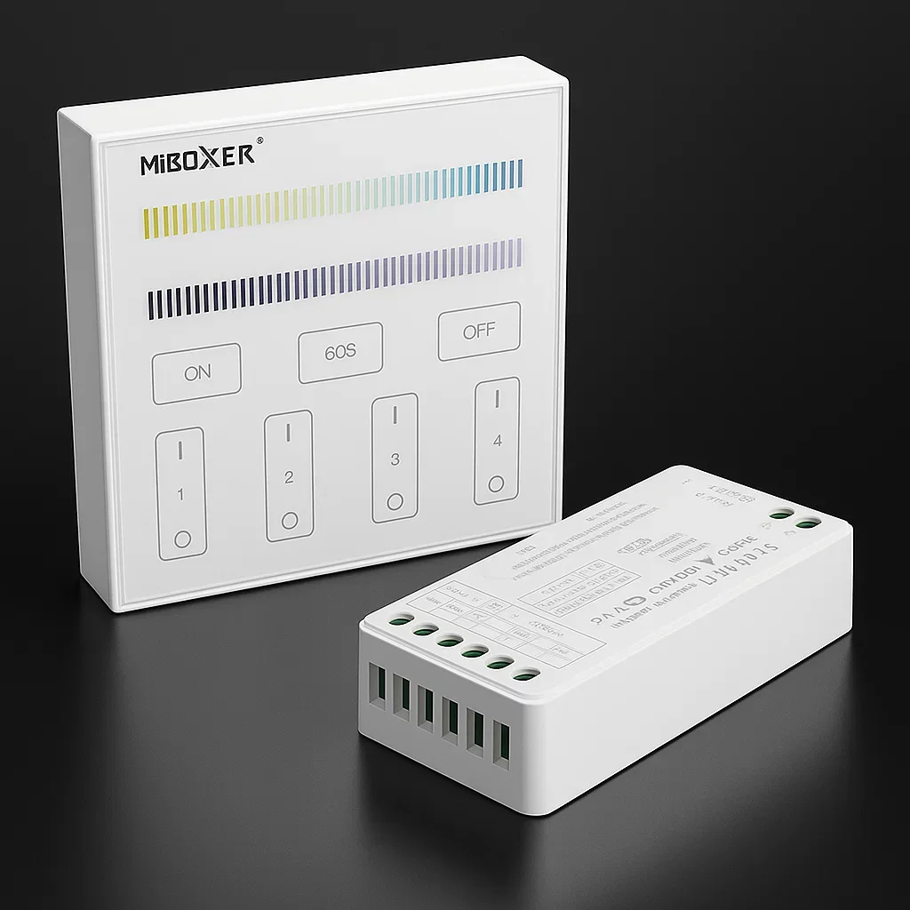 LED-Controller & 4 Zonen Touch-Wand-Panel Fernbedienung - SET | für 24VDC CCT LED-Streifen | 2.4GHz MiBoxer