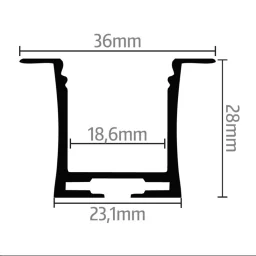 LED-Einbau-Profil RESESSED, versenkbar in Decke & Wand, breit und tief, ALU silber eloxiert, Diffusor weiß mattiert opal - für LED-Streifen bis 18mm Breite