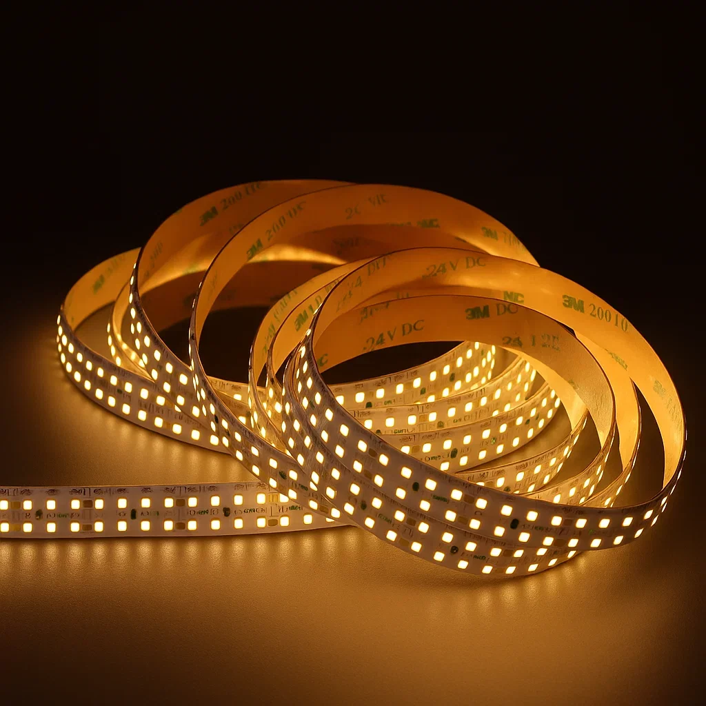 LED-Streifen 24V High Efficiency - 2-reihig mit 320 × 2835 LEDs/m - 2700 K warmweiß - 16 mm breit - dimmbar - nach Maß ab 2,5 cm bis 5 Meter