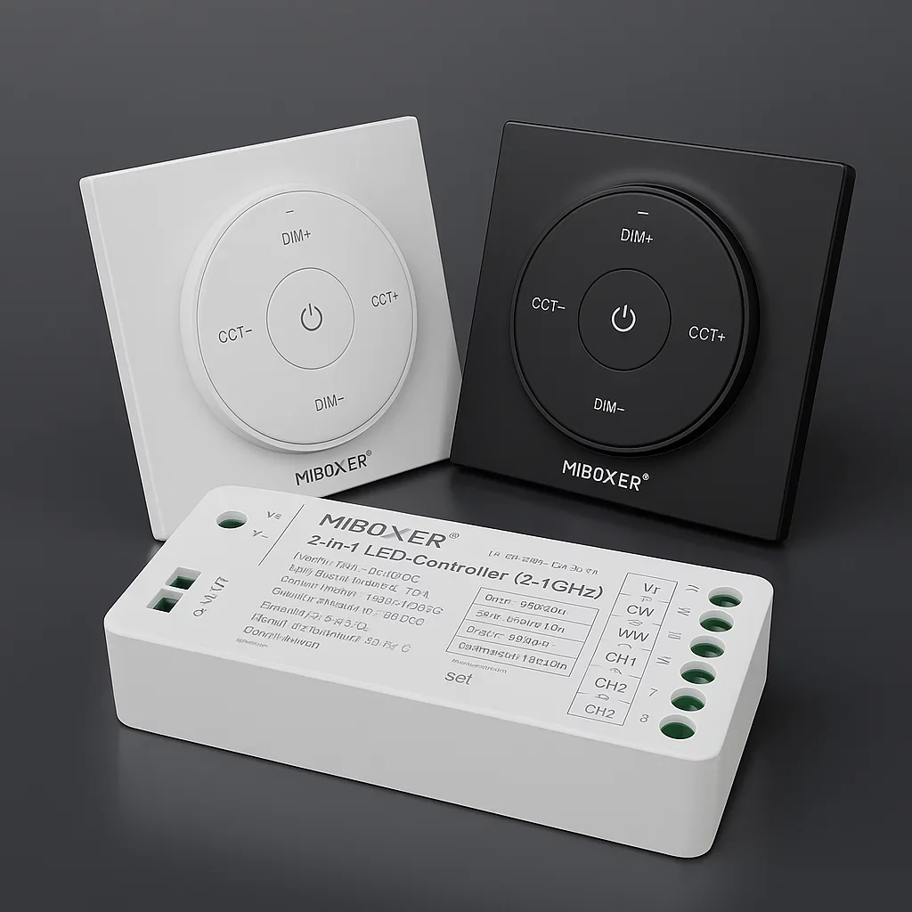2 in 1 LED-Dimmer & magnetische Wand-Fernbedienung - SET | für 24VDC LED-Streifen einfarbig und CCT | 2.4GHz MiBoxer
